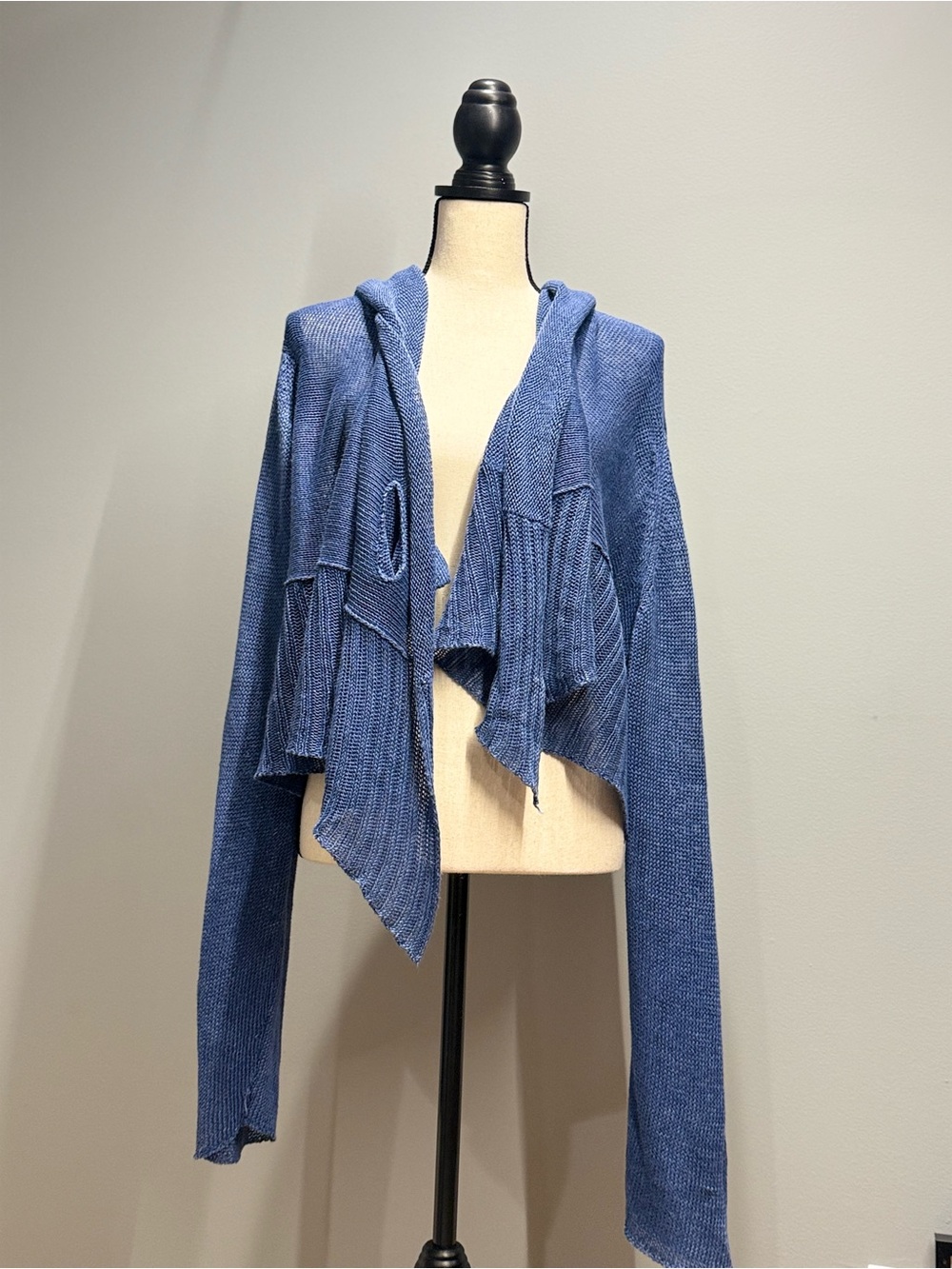 Crea Concept XL 100% Linen Blue Draped Asymmetric Lagenlook Cardigan